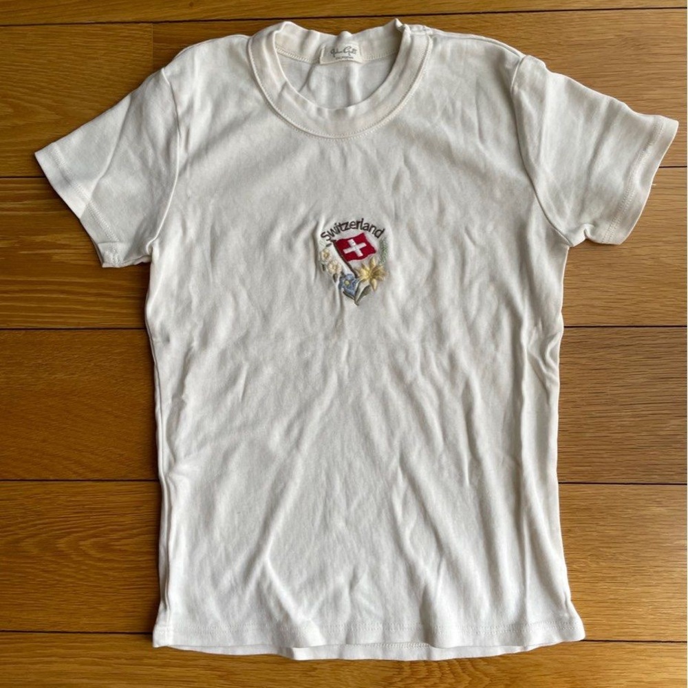 Brandy Melville Cream Tee with Switzerland Emblem